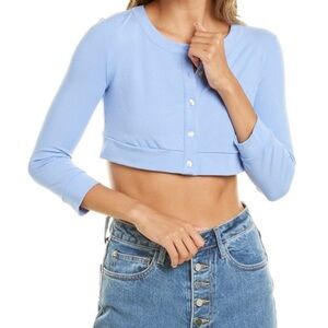 NWOT We Wore What Cropped, Jersey Knit, Powder Blue, Cardigan, size S